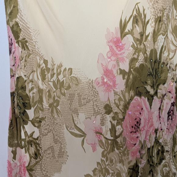 Eva Blue Y2K Floral Chiffon Maxi Dress Beaded Romantic - Picture 6 of 14